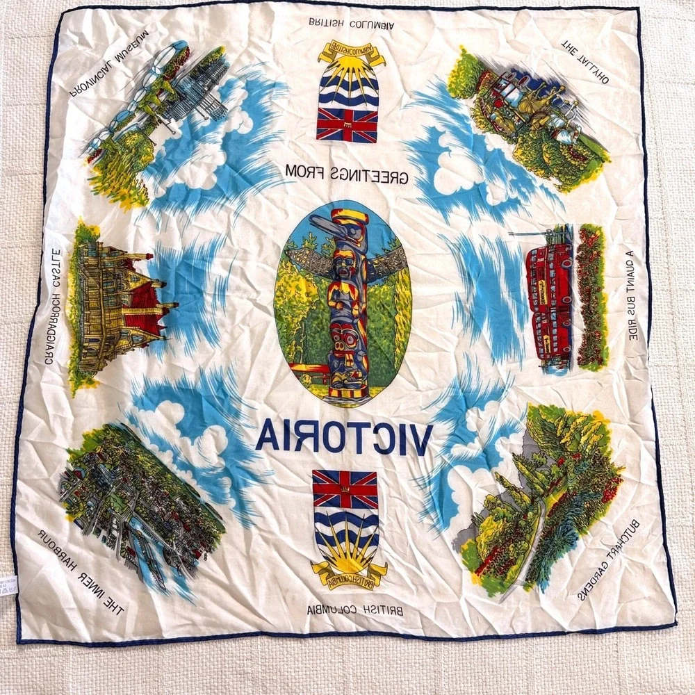 VTG Victoria British Columbia Canada Souvenir Scarf Japan 25x26‎ Coastal Grandma